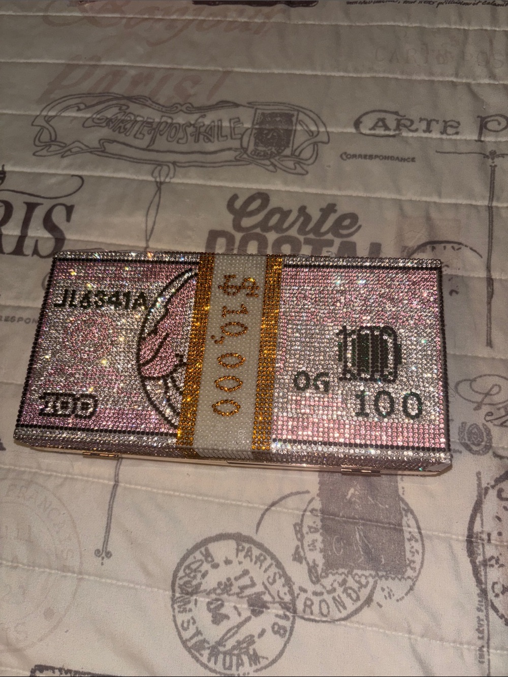 Crystal Embellished Pink Money Stack Phone Case Clutch